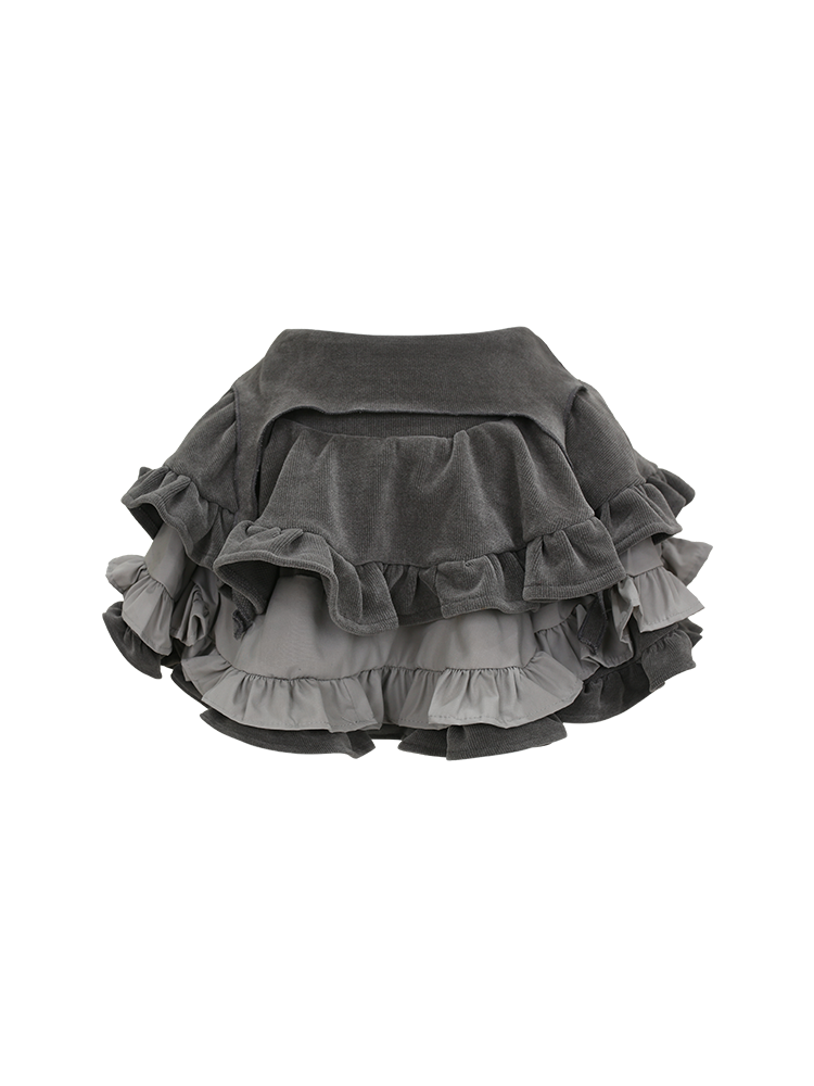 with Gray Hem Skirt Ruffle Tiered