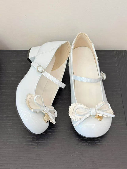 Buckle Jane Accent Low-heel Bow Blue 3.5cm with Shoes Sweet Mary Round