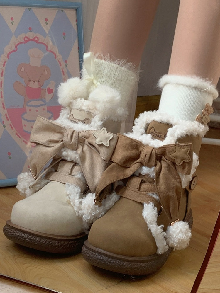 White Cuffed Kawaii Socks Bear Daily Decor Winter with