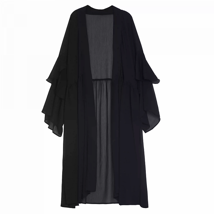 アウターウェア セミシースルー ロング シフォンスタイル ブラック チャイナドレス