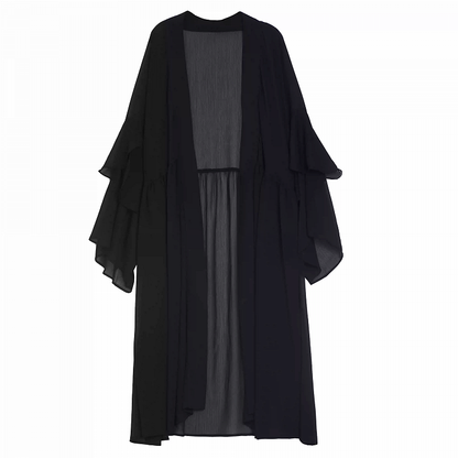 アウターウェア セミシースルー ロング シフォンスタイル ブラック チャイナドレス