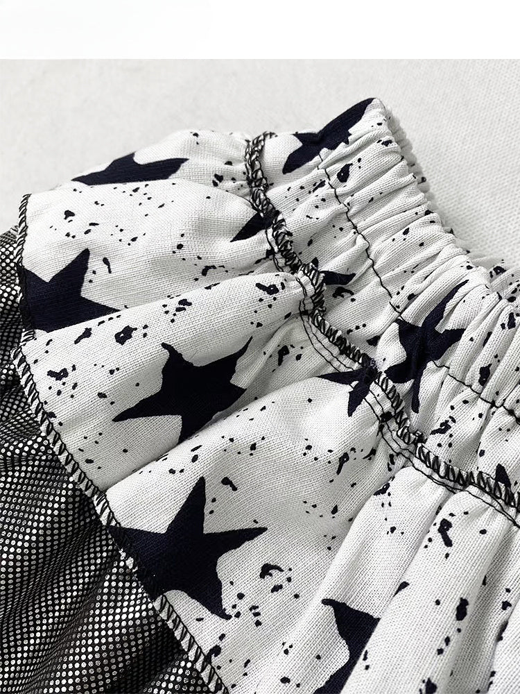 Black&White Star Print Tiered Skirt