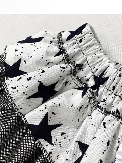 Black&White Star Print Tiered Skirt