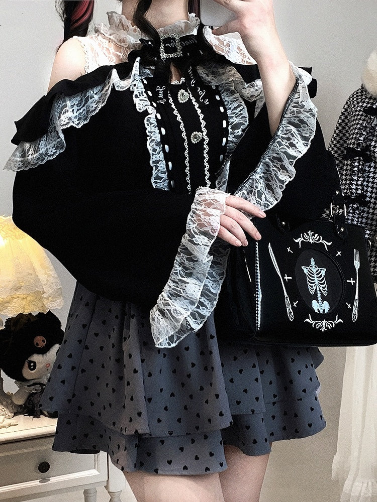 Neckline Illusion Shoulder with Open Blouse Jirai Baggy Kei