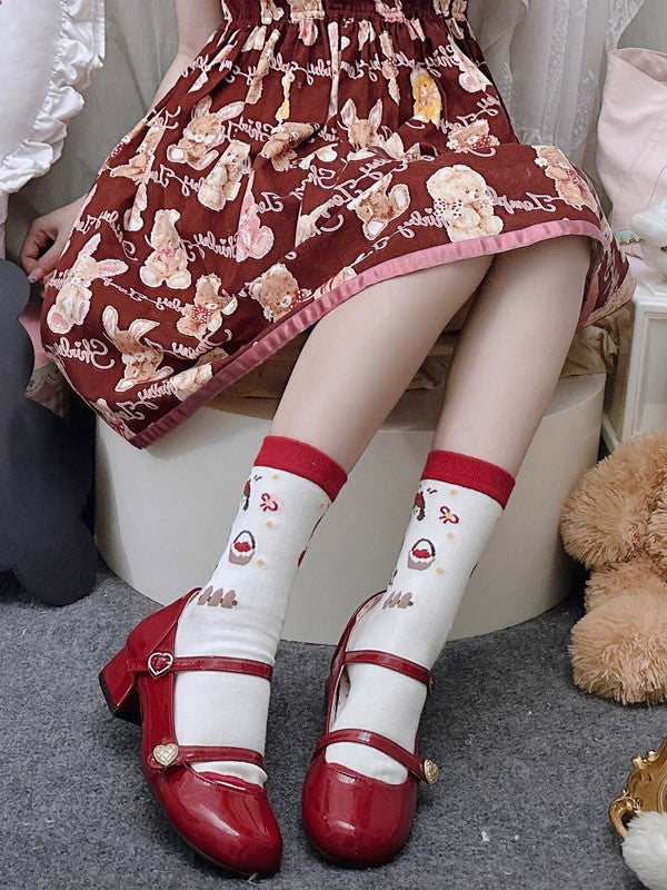 Print and Calf With Apple White Socks Options Floral 4