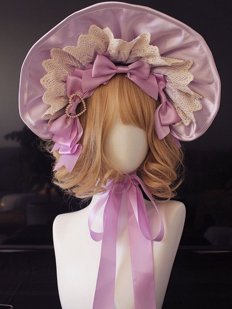 Beaded Decorated Bowknot Details Lace Trim Bonnet