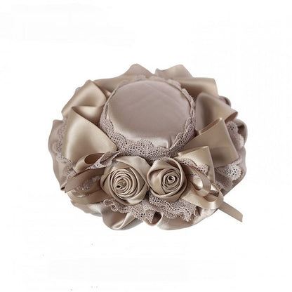 with and Mini Lace Details Satin Gothic Roses Black/White/Champagne Hat