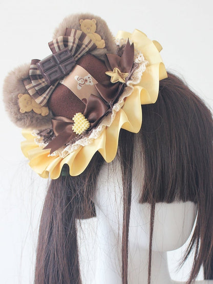 6 Plush Bowknot Mini Bear Decorated Hat Ear Color Options Chocolate Details