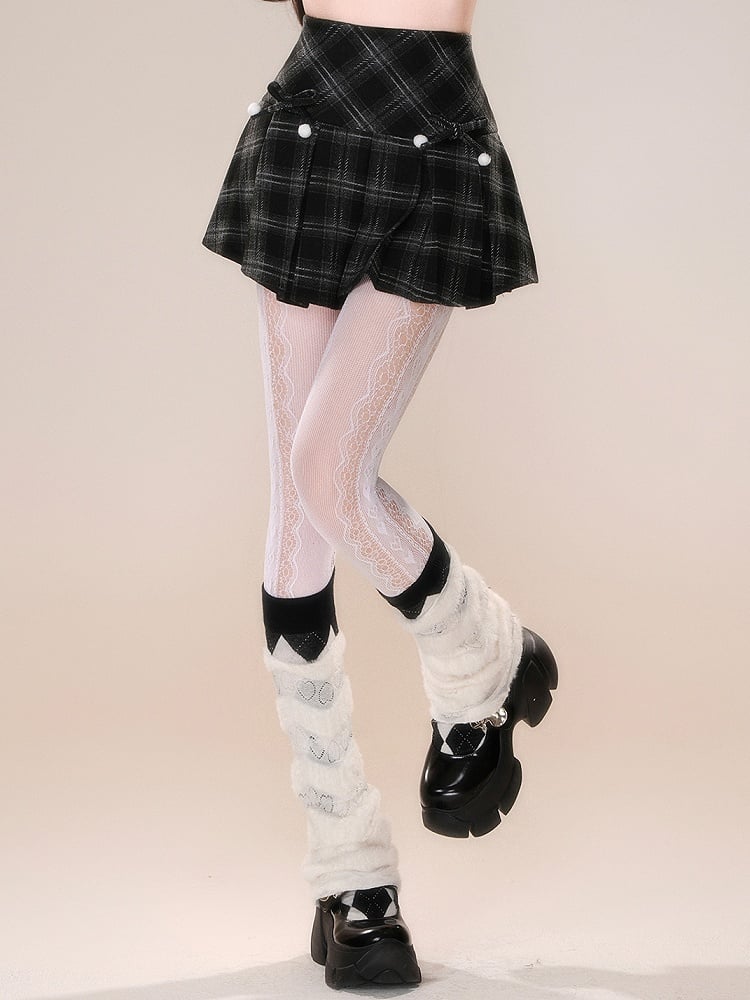 ブラックチェック柄取り外し可能な蝶結びスカート