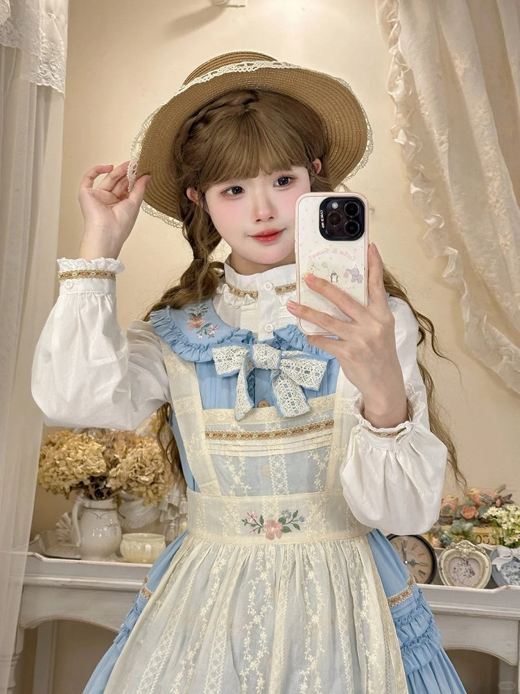 Straw Hat Wide-Brimmed Beige/Brown Lace Lolita Trim with