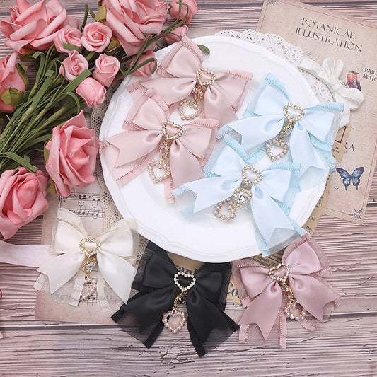6 Heart Hairclip Options Kei Jirai Color Bowknot Charm