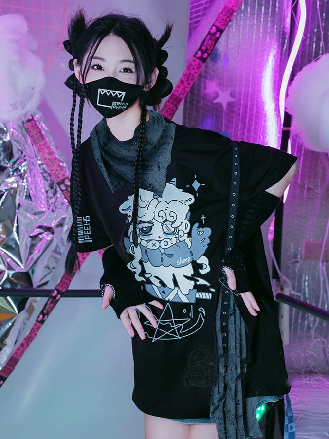 Mask Face Letter Print Black Geometric