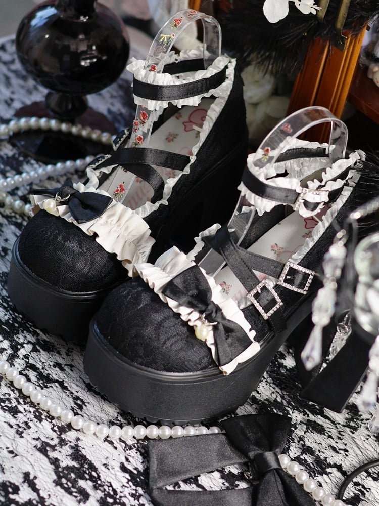 Crystal Elegant Block Mary Heel High - Lolita Buckle Black Janes Platform
