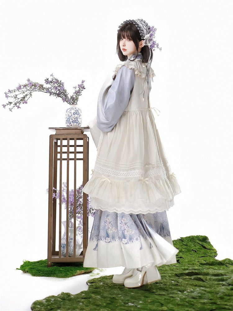 Floral Print White Purple Skirt Lolita Horse-face