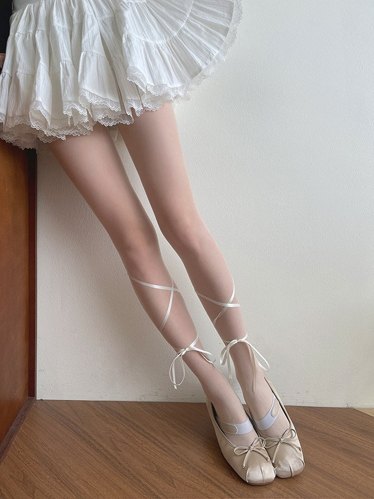 Straps Semi-sheer Lolita Tights Self-tie White