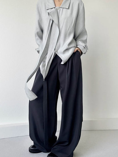 with Ties Long Gray Ouji Unisex Pants Side Wide-Leg Lolita Loose