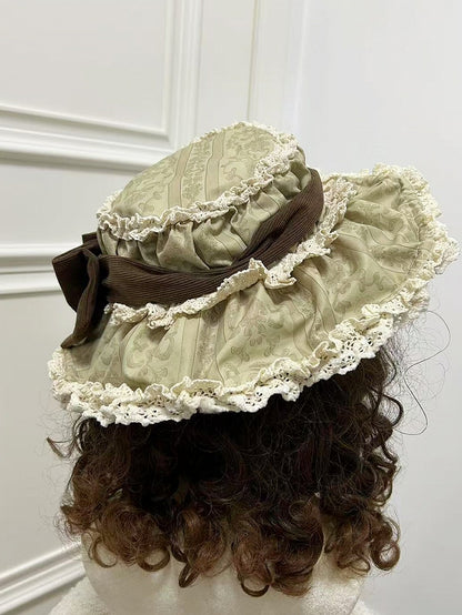 Green Bowknot Cream Baby Decorated Brown Hat /