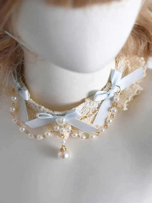 Sweet Pearl Lace Bow Choker