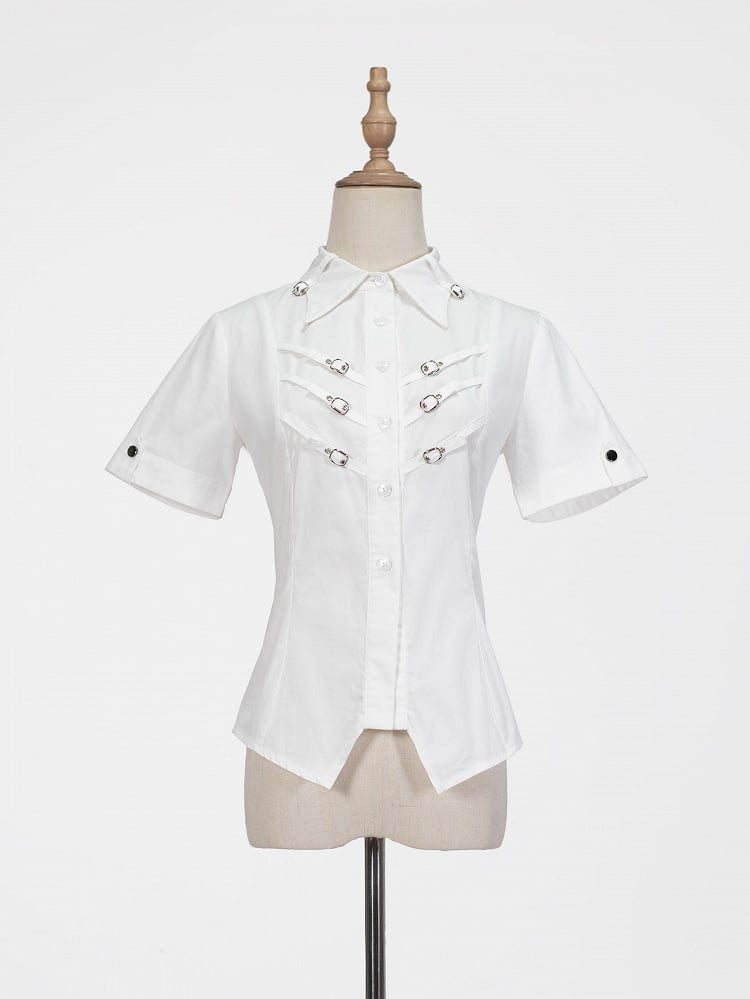 Shirt Lolita with White Buckle Details Ouji Sleeves Short