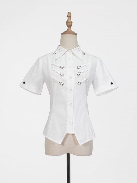 Shirt Lolita with White Buckle Details Ouji Sleeves Short