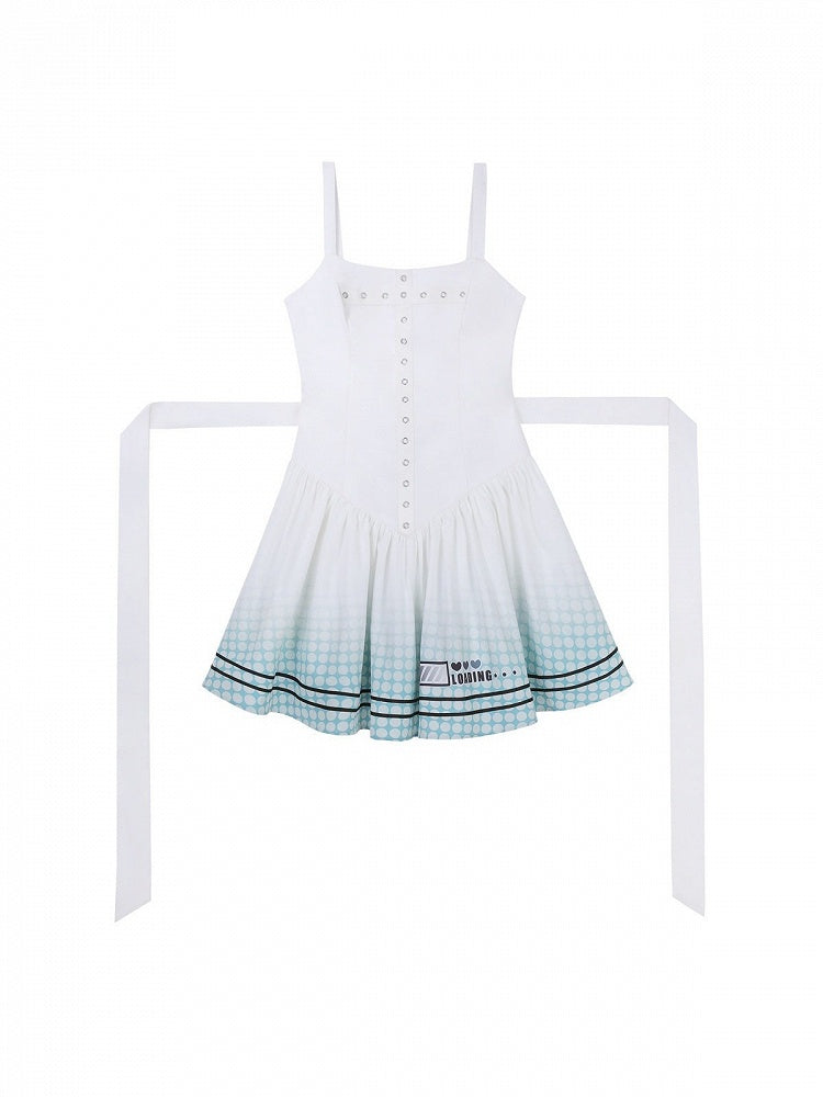 Sleeveless White and Blue Lolita Gown Featuring Self-Tie Detailing - Xiong Dou Jiang