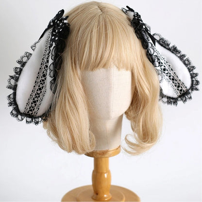 Lolita Trim White Black Hairclips Design Lace - Ear Bunny Furry