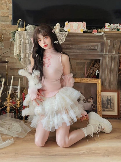 With Skirt Tiered Mini Tulle Shorts Lining White Puffy