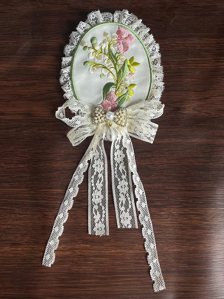 / 花瓶レース花刺繍トリムブローチ