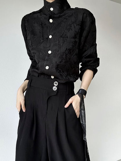 with Black Mandarin Floral Collar Shirt Embroidery Long-Sleeve Lolita Ouji