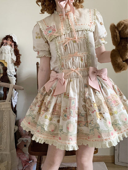 Theme Collar Print Lolita Bear Dress Doll Square and Bunny Sweet