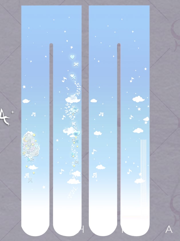 Süße Lolita-Strumpfhose mit blauem Stern, Mond und Wolke