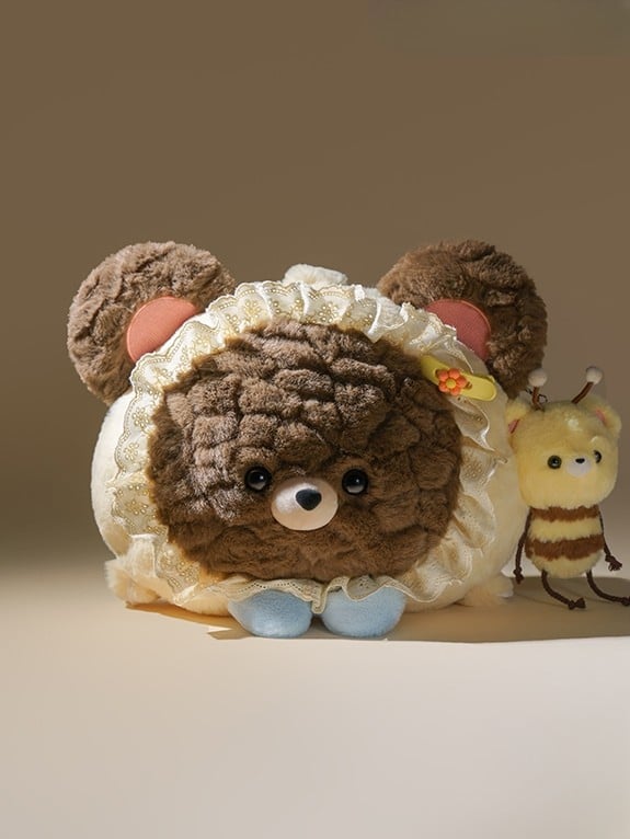 Backpack Bear-shaped Plush Lace BrownBeige Trim