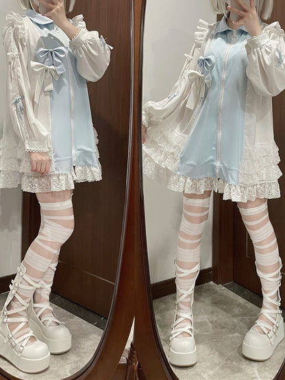 Jirai Kei Tenshi Dress Blue Tiered Ruffles Sun Protection Chiffon Kaiwai