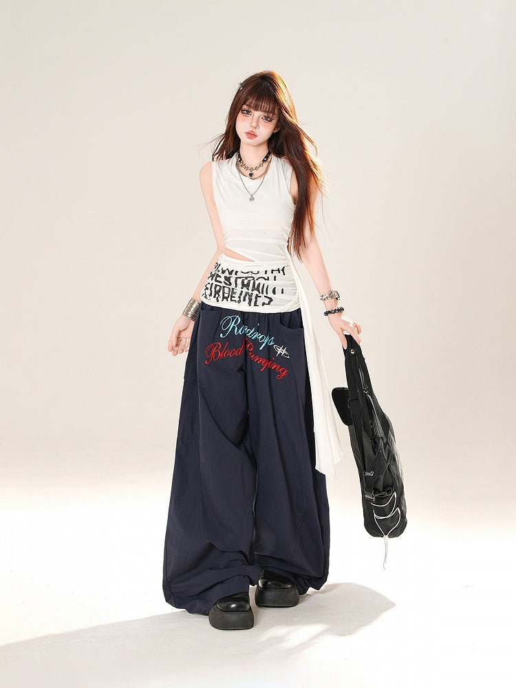 アシンメトリーヘムカットアウトウエストタンクトップ ブラック/ホワイト