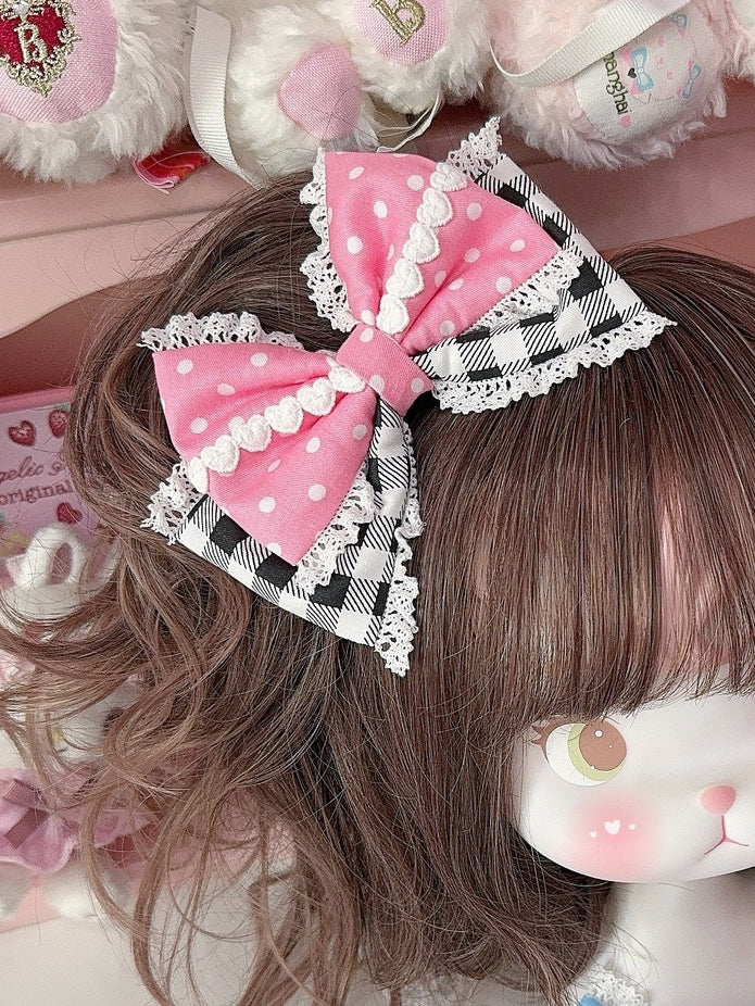 Plaid Polka-dot Lace Pattern Bowknot 5 Trim Color Hairclip Options And