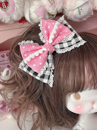 Plaid Polka-dot Lace Pattern Bowknot 5 Trim Color Hairclip Options And