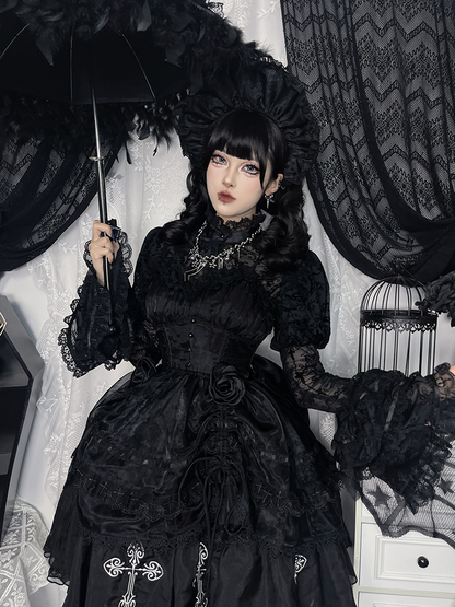 Gothic Lolita Kuro Black Floral Lace Blouse