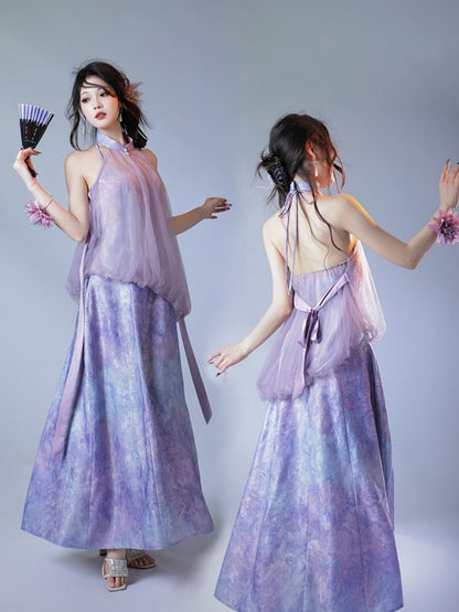 Satin A-Line Chinese Style Floral Slip Dress - sijinstudio