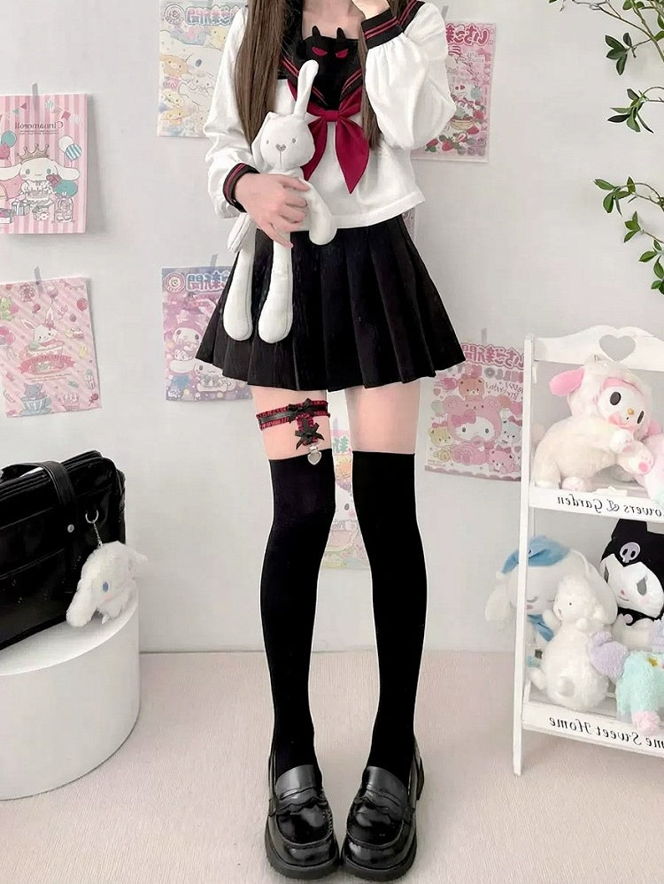 Thigh Thigh-High 2 Garter Black with Color Stockings -