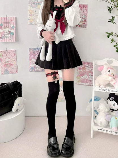 Thigh Thigh-High 2 Garter Black with Color Stockings -