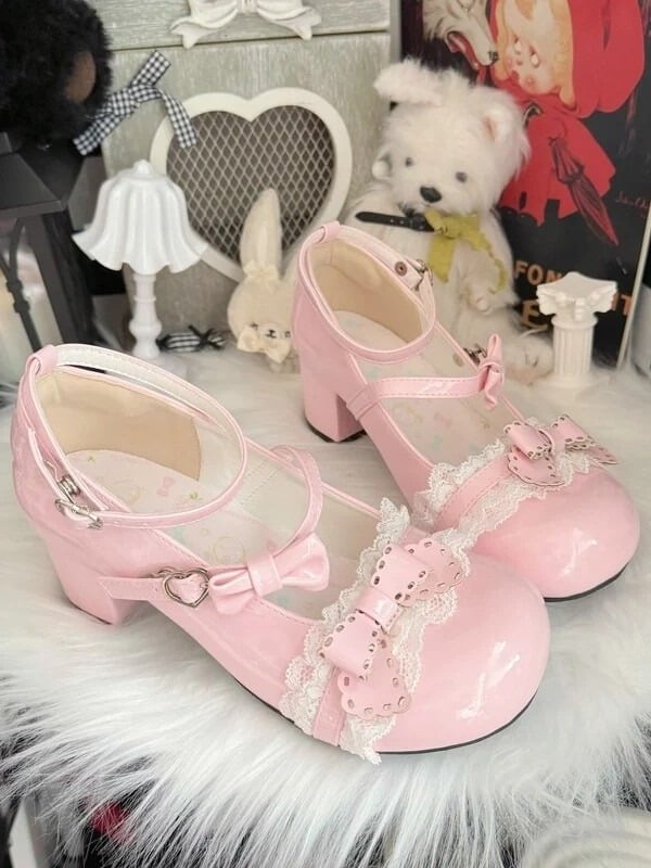 Sweet Pink Round Toe Mary Jane Bowknot Ankle Strap - MUMA Lolita