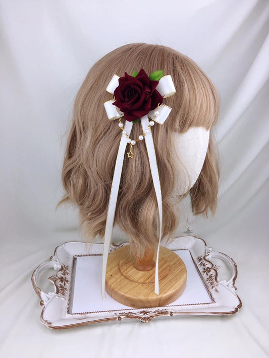 Ribbon Options) Hair (Multiple Color Pearl Rose Clip