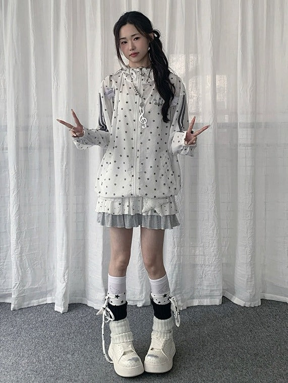 White Star-Print Hooded UV-Protective Jacket