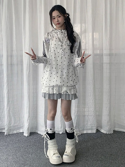 White Star-Print Hooded UV-Protective Jacket