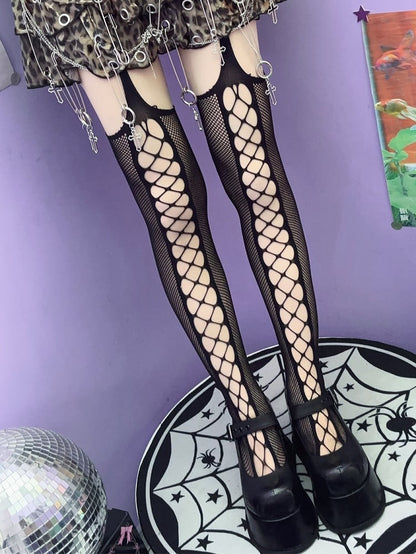 Cut-out Rock Schwarz/Rot/Weiß Strapsstrümpfe Punk Design