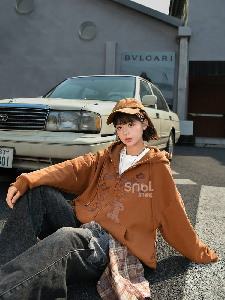 Zootopia Judy und Nick Print Brauner Reißverschluss-Hoodie