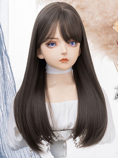 Perücke Pony mit Länge Braun Glatt Air 60CM