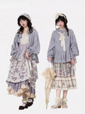 Long-Sleeve with Dusty Purple Blouse Loose Cuffs Ruffled Drawstring Lolita
