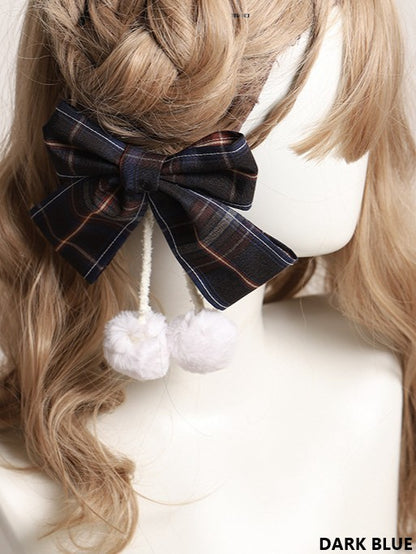 10 Color Options Sweet Lolita Pom-Pom Plaid Bowknot Hairclip