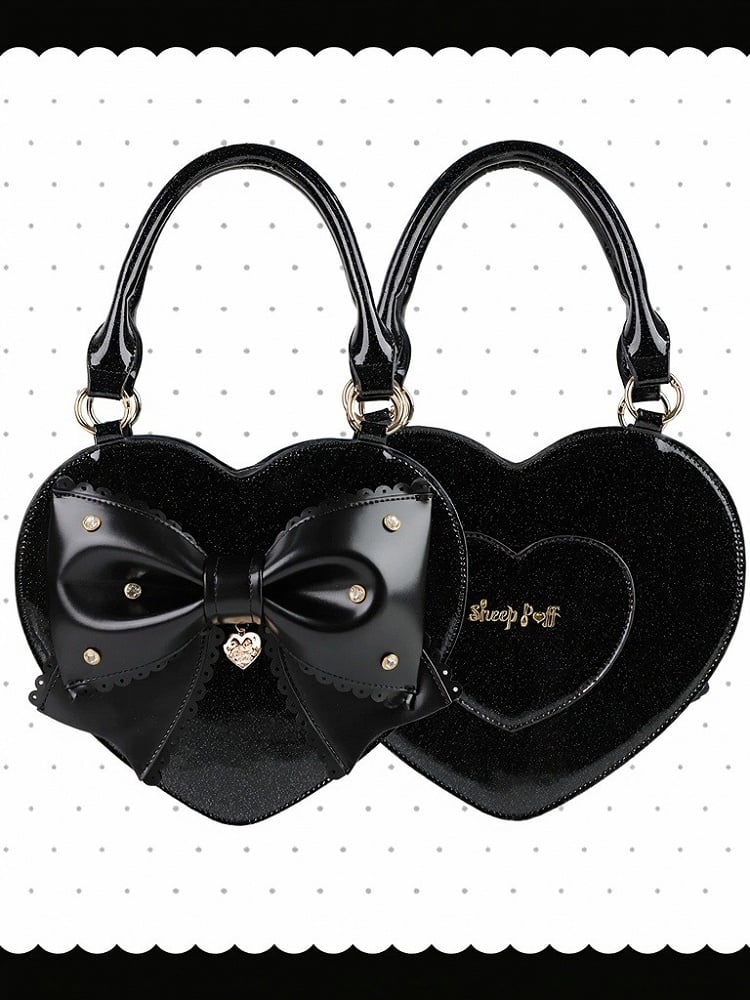 Sparkling Rhinestone Heart Handbag - Sheep Puff